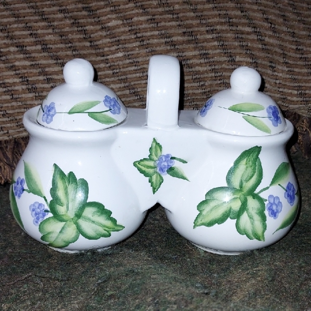 Vintage Ceramic Condiment Server Jam & Jelly by Designpac Blue, Green & White